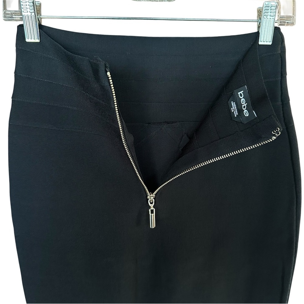 bebe Office Siren Stretch Bandage High Waisted Deep Black Pencil Skirt Medium - Picture 2 of 6